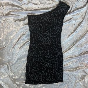 Vintage One Shoulder Sparkly Cheetah Print Mini Dress